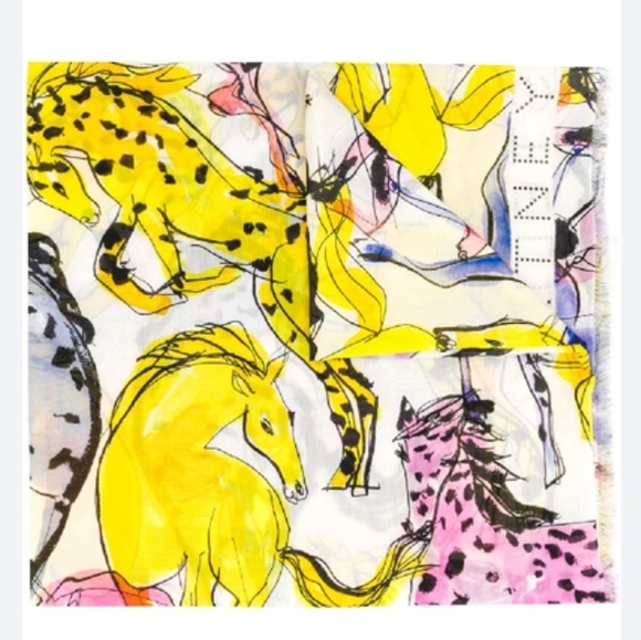 NWT$725 Stella McCartney Horse-Print Cotton-Silk Sarong Shawl Scarf Fringe Wrap - Picture 4 of 16